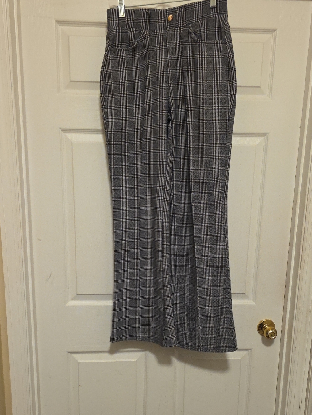 Plaid Boot-Cut Dress Pants in Gray
